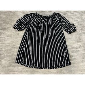 Seven Islands Top Womens Medium Black Striped Short Sleeve Rayon